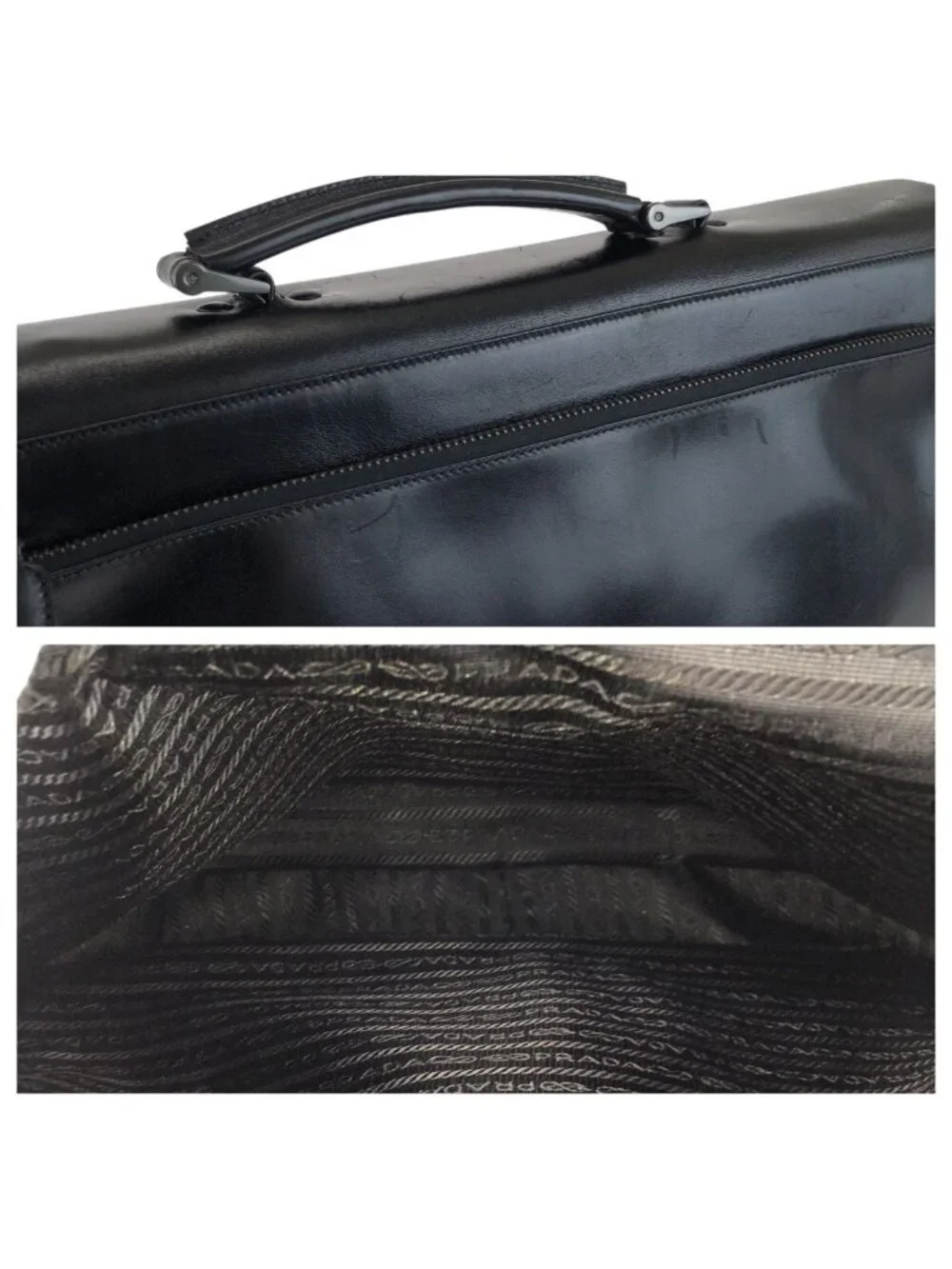 Prada Black Gunmetal Leather Business Briefcase